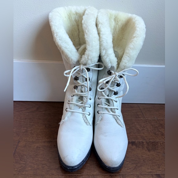 MADE IN ITALY White Leather/Suede Lace Up Boots - Picture 3 of 11